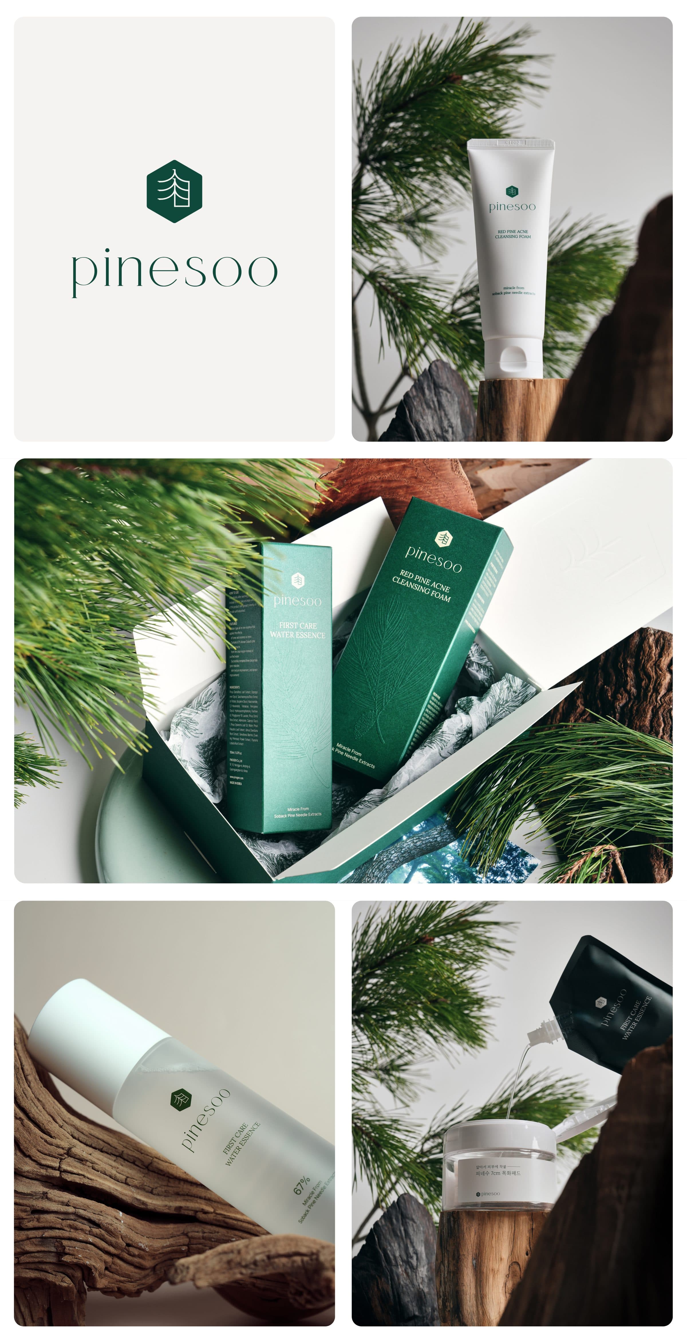 피노젠 pinesoo 클렌징폼 · 워터에센스 · 목화패드 Packaging Photography 작업물