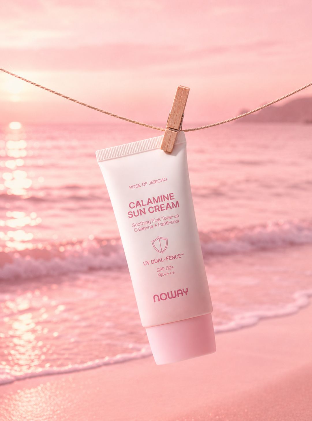 NOWAY · 칼라민 진정 핑크 톤업 선크림 AI 연출컷