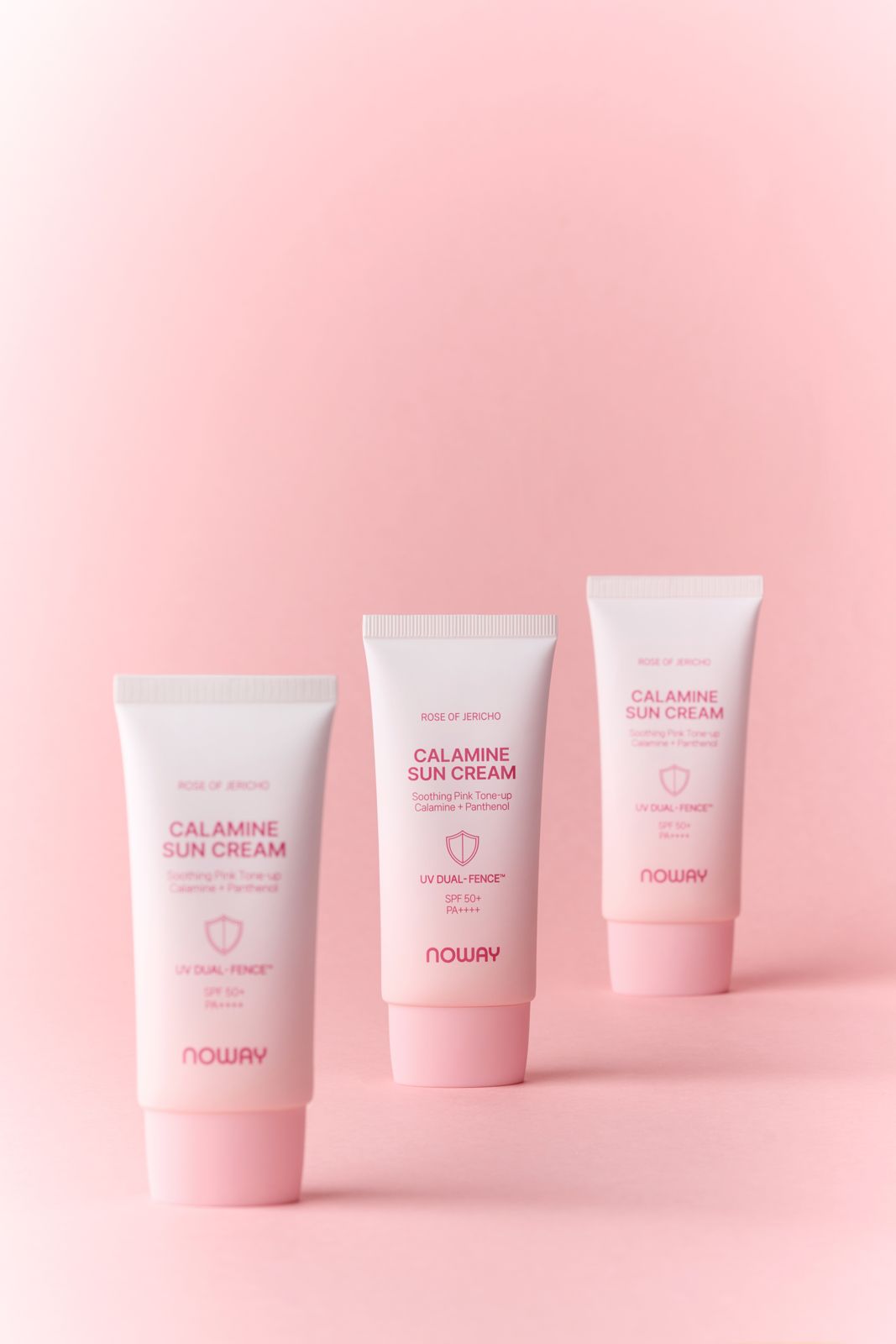 NOWAY · 칼라민 진정 핑크 톤업 선크림 제품 촬영 컷