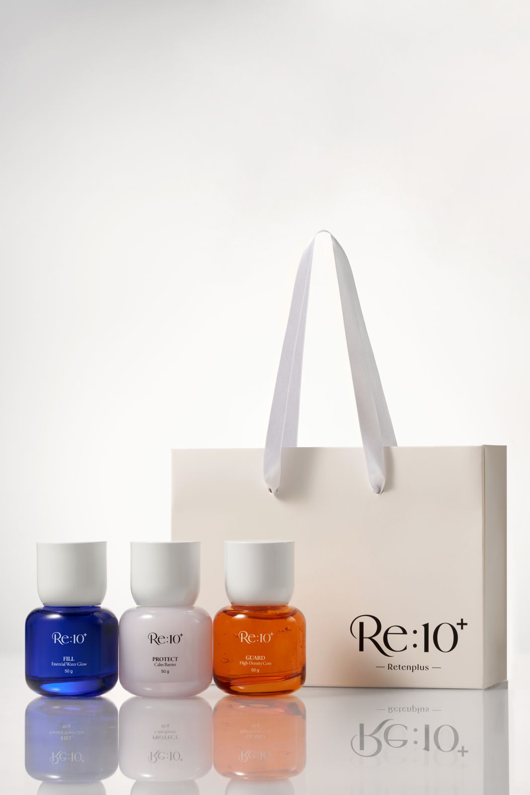 RETENPLUS · 제품촬영 — 3종+쇼핑백 연출컷