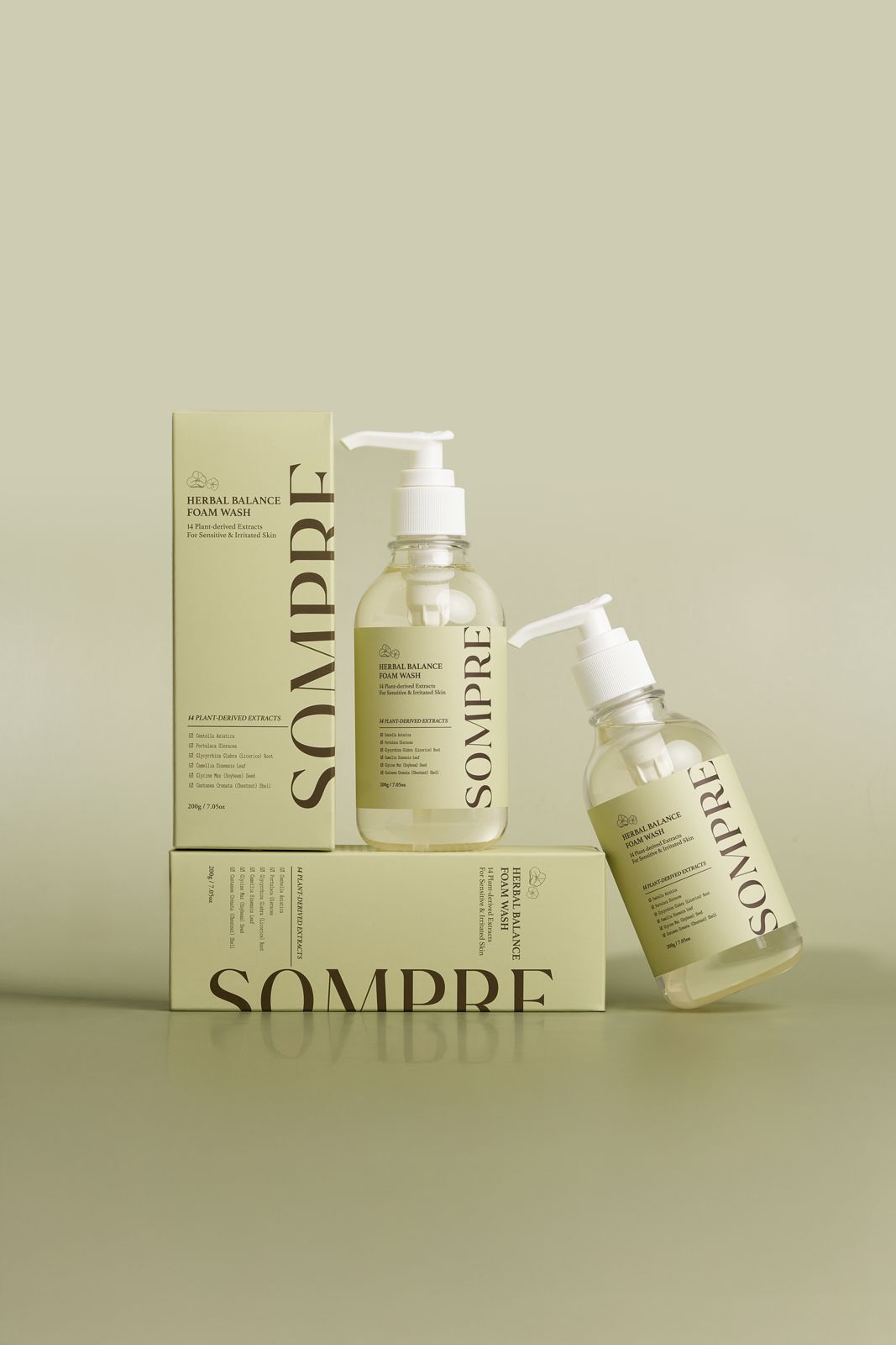 Sompre · 폼워시 — 박스 2개와 용기 2개를 쌓은 그룹컷